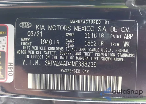 2021 Kia Rio S из США, поврежденный, VIN 3KPA24AD4ME388239